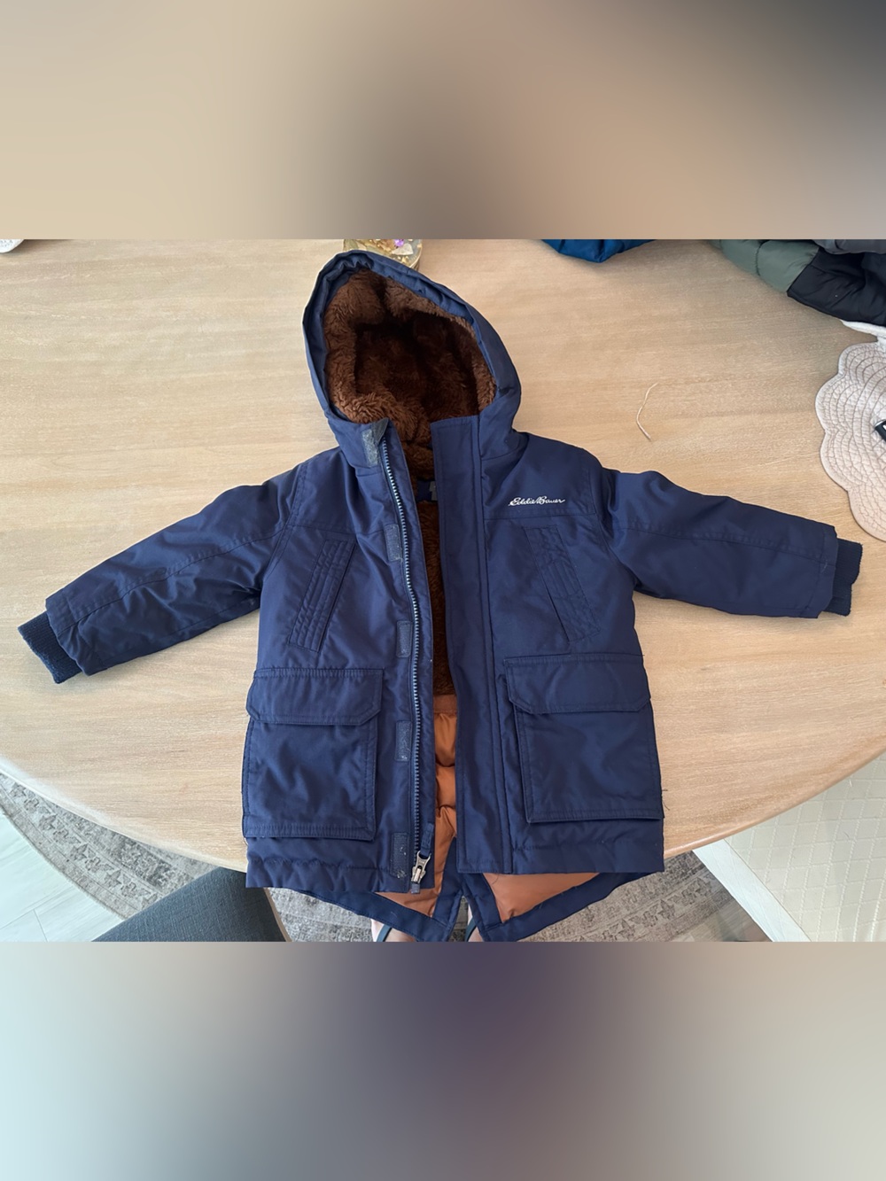 Eddie Bauer Brown Faux Sherpa Lined Jacket with Navy Label
